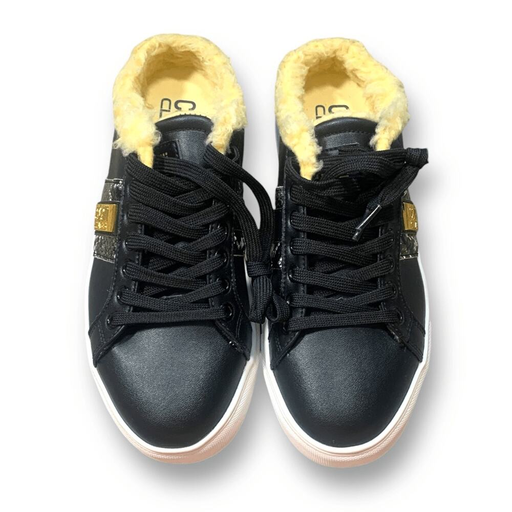 Cavalli Class Black Shearling Lined Mule Sneakers Gold Snakeskin Size 7.5 Cozy